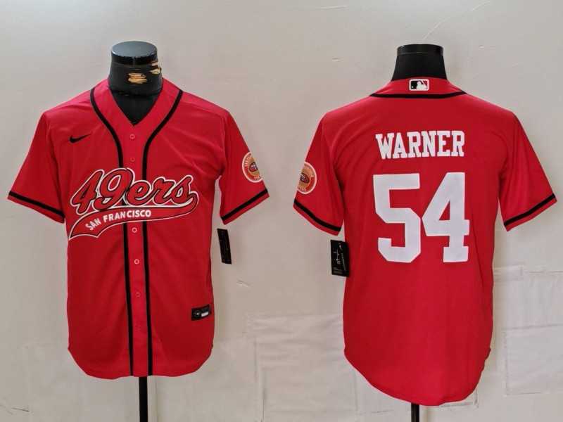 Mens San Francisco 49ers #54 Fred Warner Red With Patch Cool Base Stitched Baseball Jersey